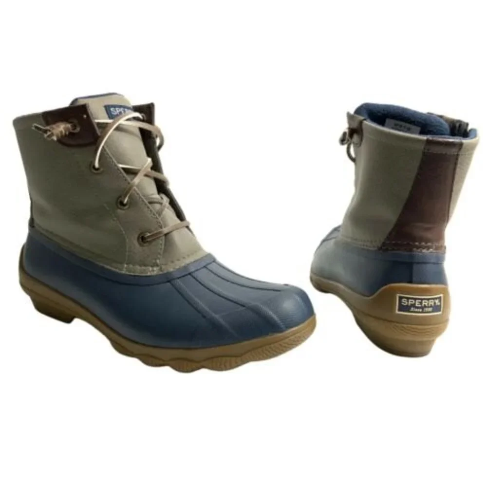 Sperry Waterproof Rubber Leather Duck Boots Blue Gray 7M